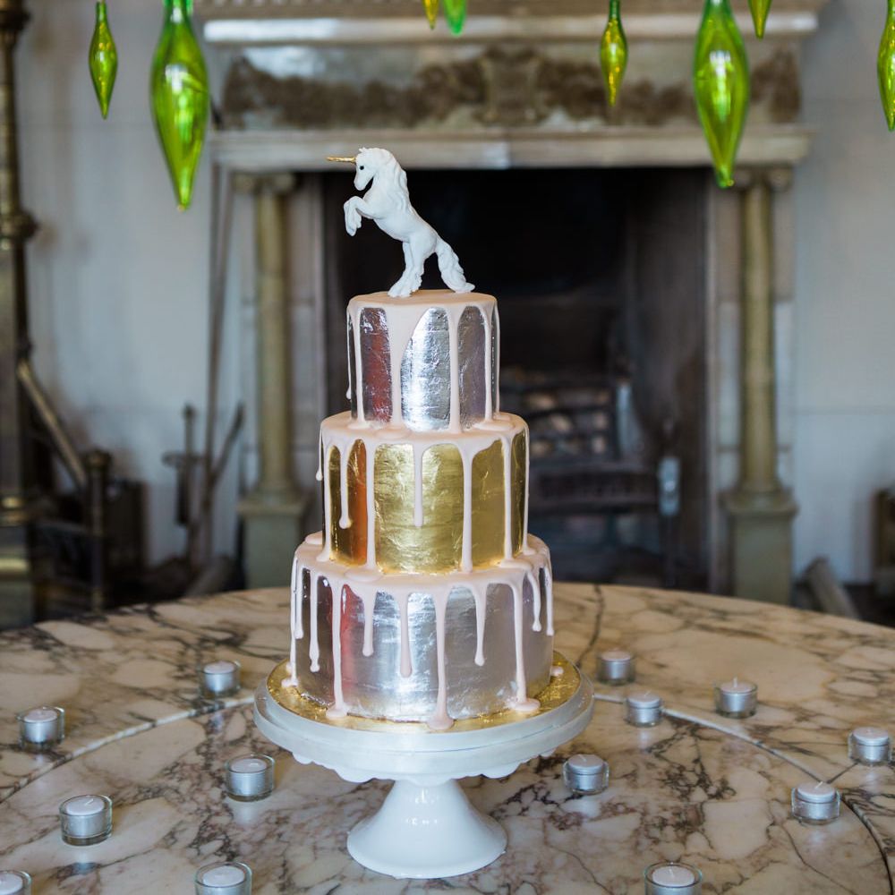 Metallic Dripping Wedding Cake | Elegant Blush Pink & White Wedding at Aynhoe Park in Oxfordshire | Lucy Davenport Photography