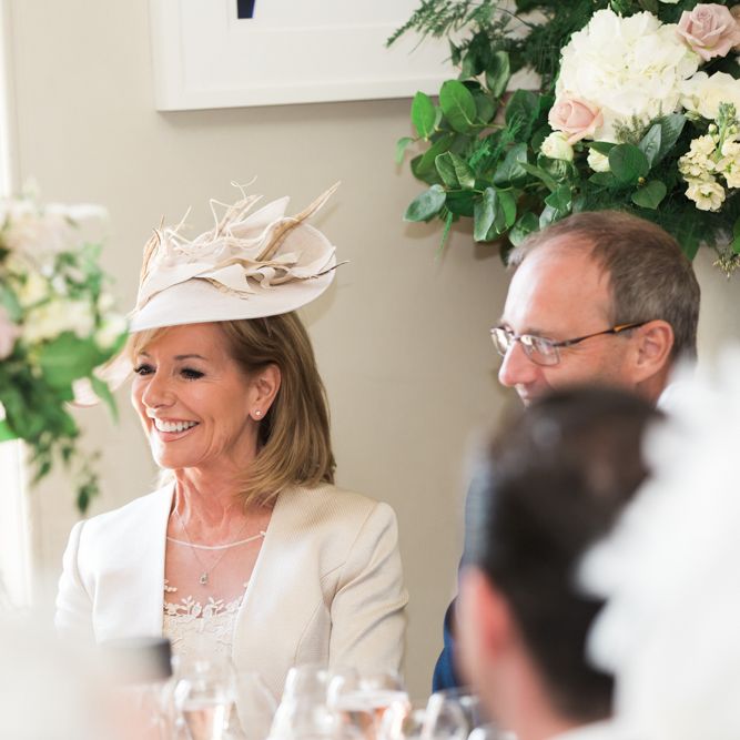 Wedding Guest Hat | Elegant Blush Pink & White Wedding at Aynhoe Park in Oxfordshire | Lucy Davenport Photography