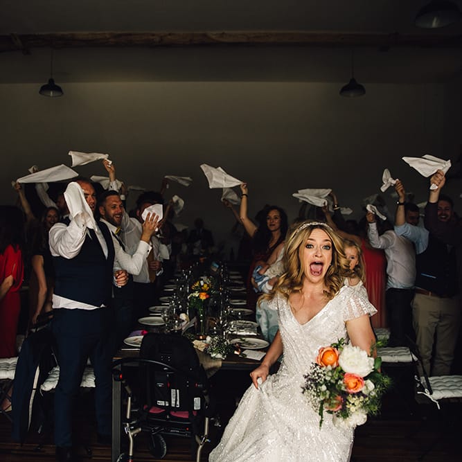 Bride in Eliza Jane Howell Gown Wedding Breakfast