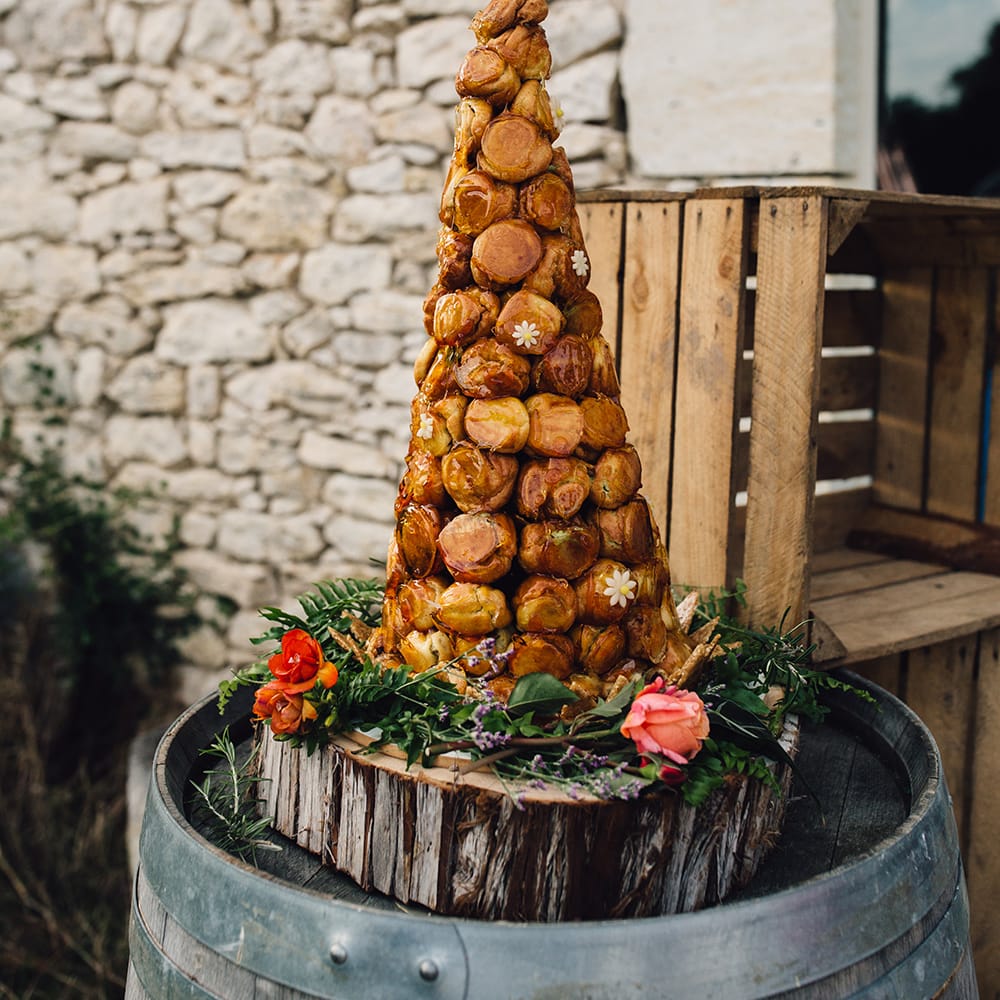 Traditional Croquembouche Wedding Cake | A Tower of Profiteroles filled with pistachio & chocolate creams
