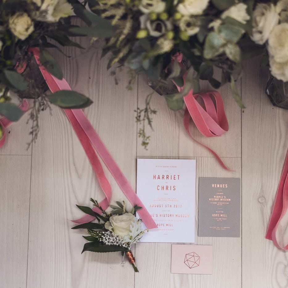 Grey & Copper Geometric Wedding Stationery | Contemporary City Wedding at People's History Museum & Hope Mill Theatre, Manchester Planned by Alternative Weddings MCR | Babb Photography