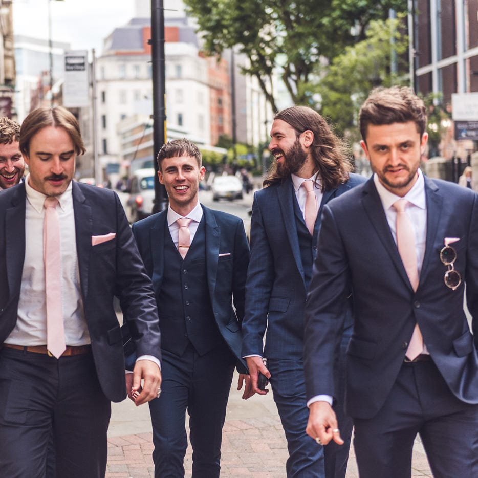 Groomsmen in Navy Suit | Contemporary City Wedding at People's History Museum & Hope Mill Theatre, Manchester Planned by Alternative Weddings MCR | Babb Photography