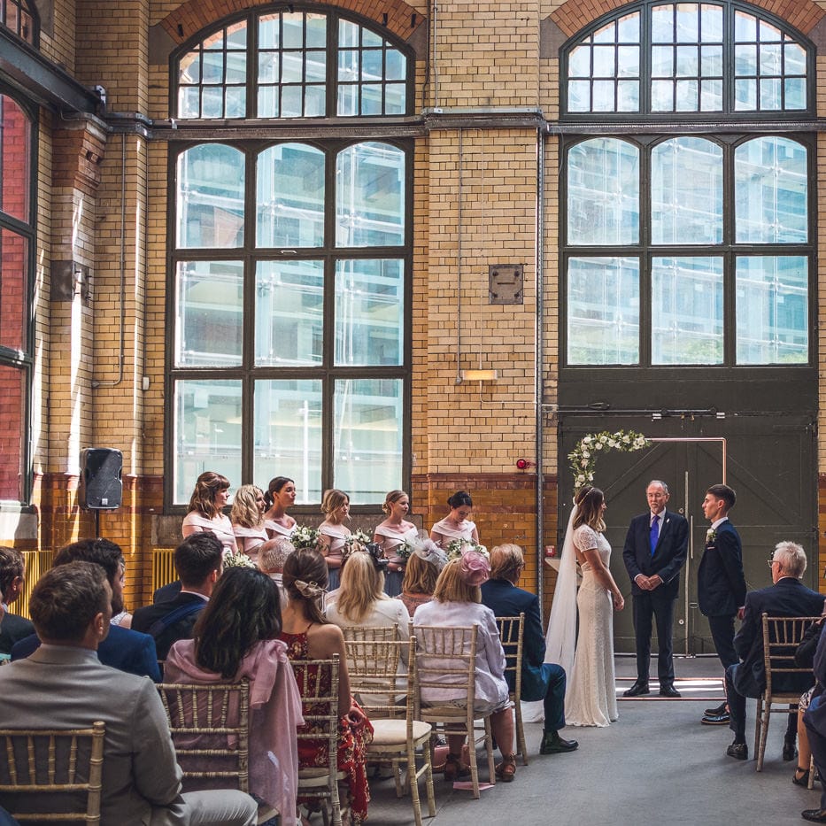 Wedding Ceremony | Bride in Lenora Watters Gown | Groom in Navy Suit | Contemporary City Wedding at People's History Museum & Hope Mill Theatre, Manchester Planned by Alternative Weddings MCR | Babb Photography