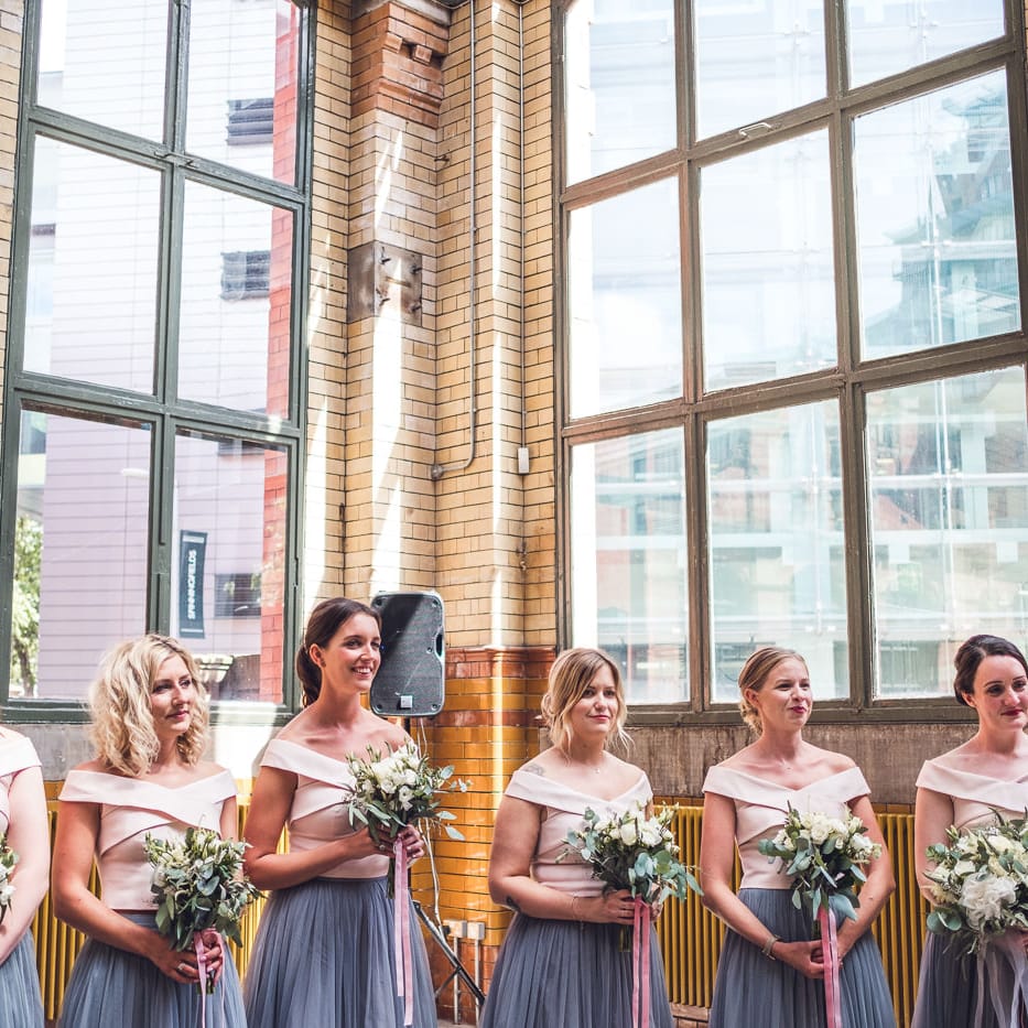 Wedding Ceremony | Bridesmaids in Separates | Contemporary City Wedding at People's History Museum & Hope Mill Theatre, Manchester Planned by Alternative Weddings MCR | Babb Photography