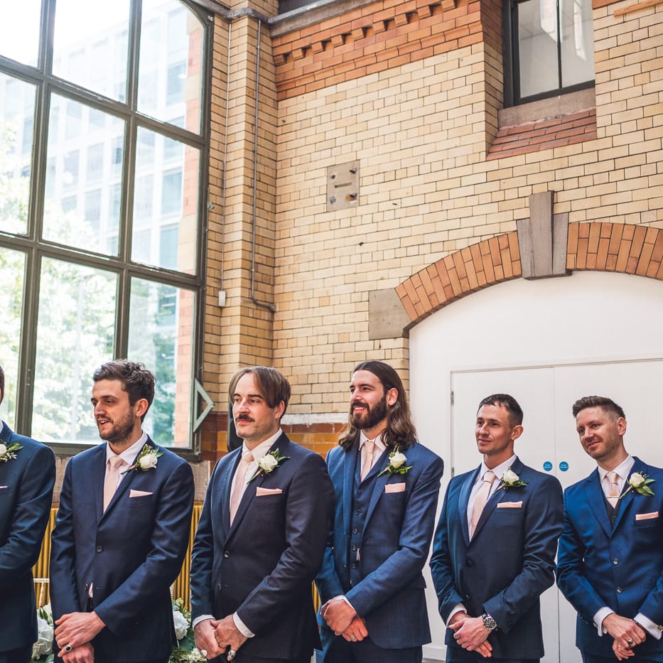 Wedding Ceremony | Groomsmen | Contemporary City Wedding at People's History Museum & Hope Mill Theatre, Manchester Planned by Alternative Weddings MCR | Babb Photography