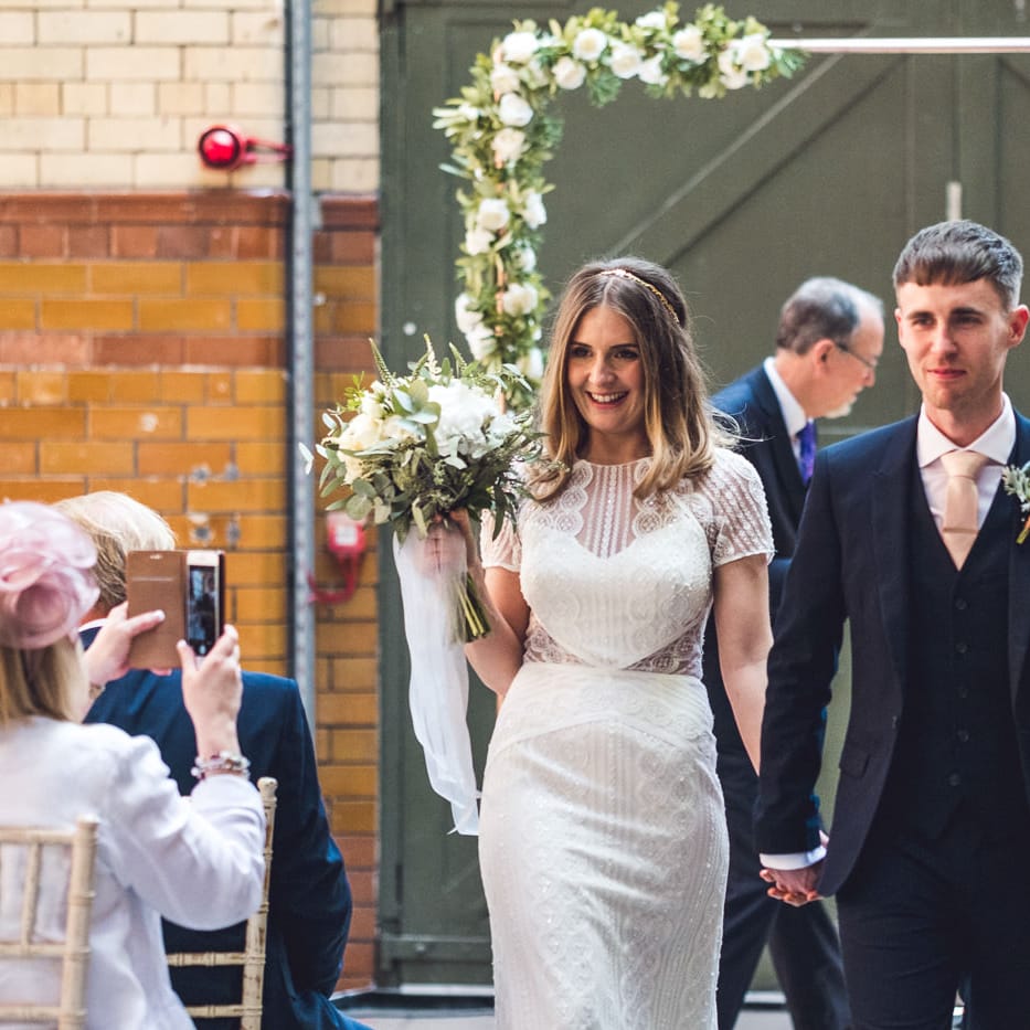 Wedding Ceremony | Bride in Lenora Watters Gown | Groom in Navy Suit | Contemporary City Wedding at People's History Museum & Hope Mill Theatre, Manchester Planned by Alternative Weddings MCR | Babb Photography