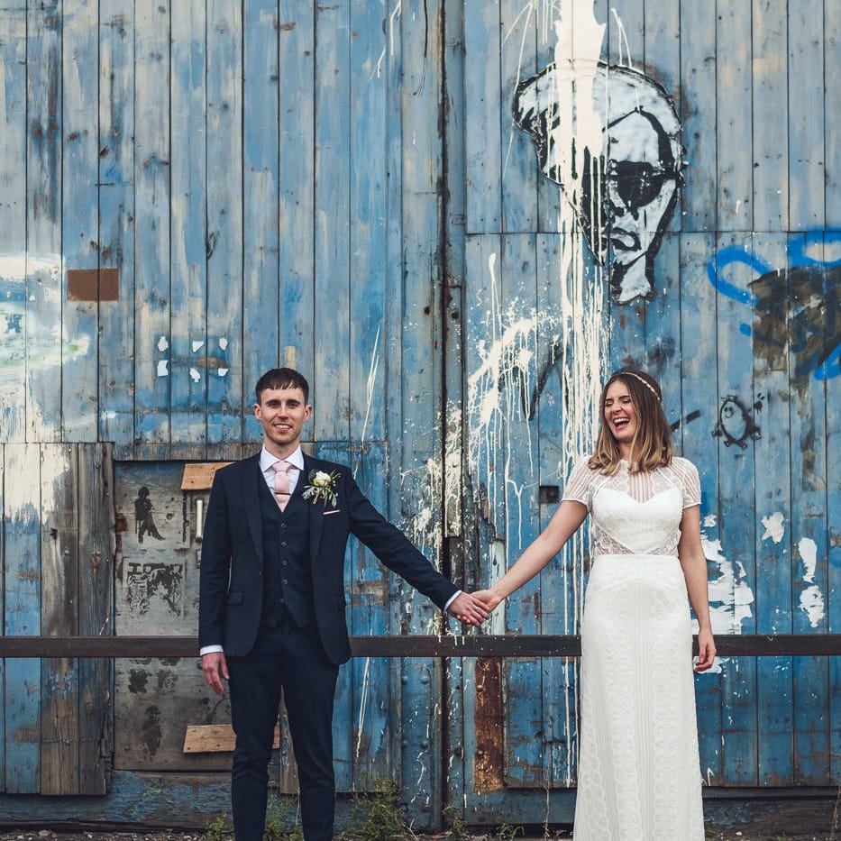Bride in Lenora Watters Gown | Groom in Navy Suit | Contemporary City Wedding at People's History Museum & Hope Mill Theatre, Manchester Planned by Alternative Weddings MCR | Babb Photography