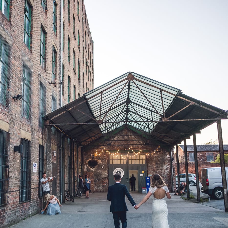Bride in Lenora Watters Gown | Groom in Navy Suit | Contemporary City Wedding at People's History Museum & Hope Mill Theatre, Manchester Planned by Alternative Weddings MCR | Babb Photography