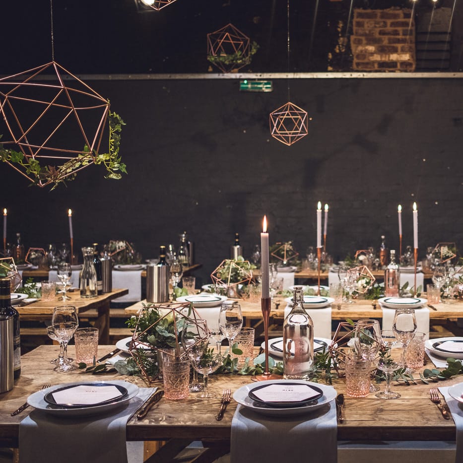 Copper Geometric Decor | Contemporary City Wedding at People's History Museum & Hope Mill Theatre, Manchester Planned by Alternative Weddings MCR | Babb Photography