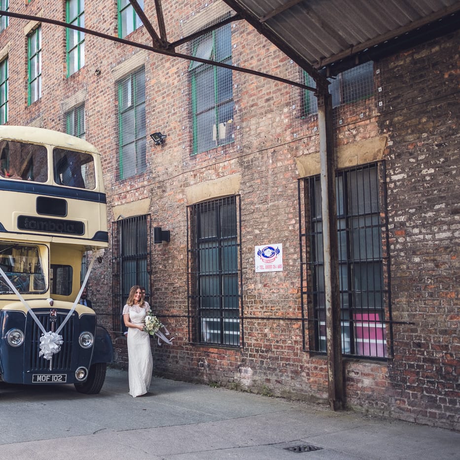 Vintage Bus | Contemporary City Wedding at People's History Museum & Hope Mill Theatre, Manchester Planned by Alternative Weddings MCR | Babb Photography