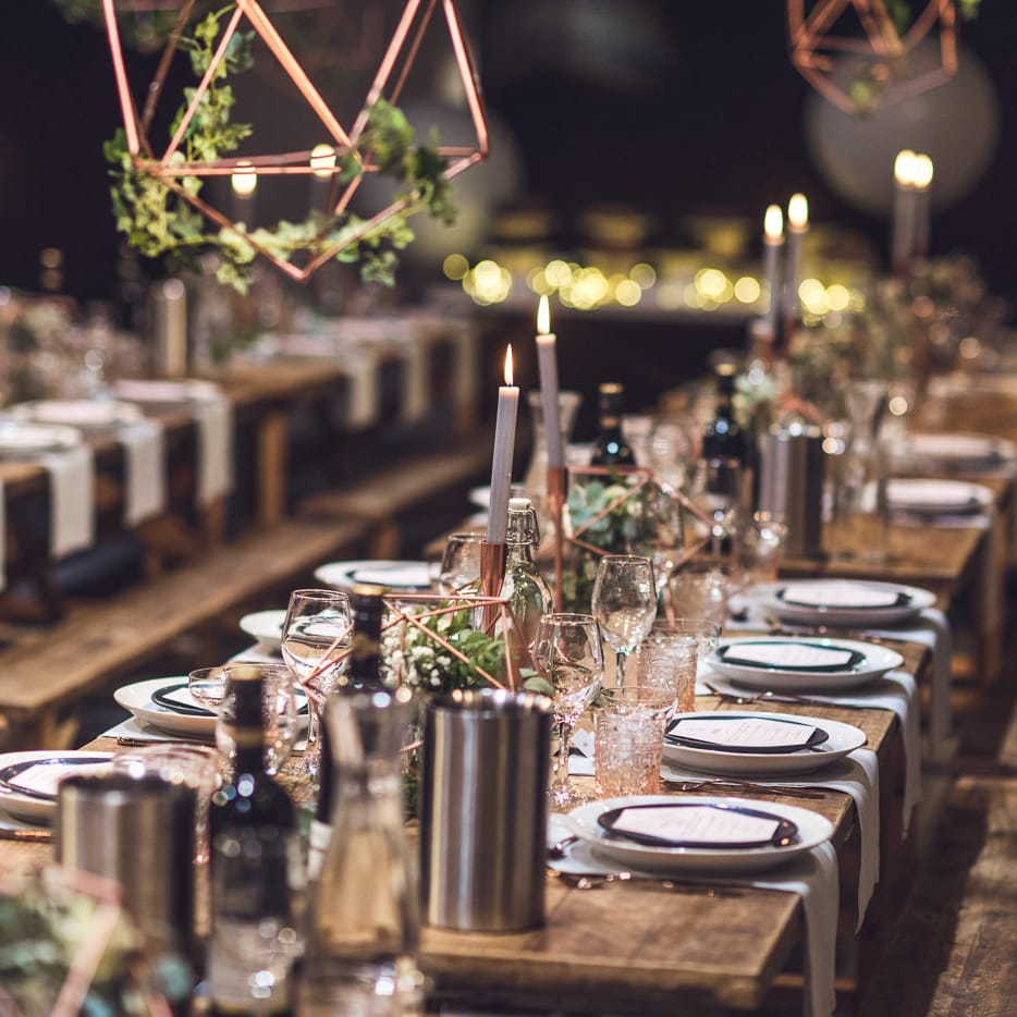 Copper Geometric Wedding Decor | Contemporary City Wedding at People's History Museum & Hope Mill Theatre, Manchester Planned by Alternative Weddings MCR | Babb Photography