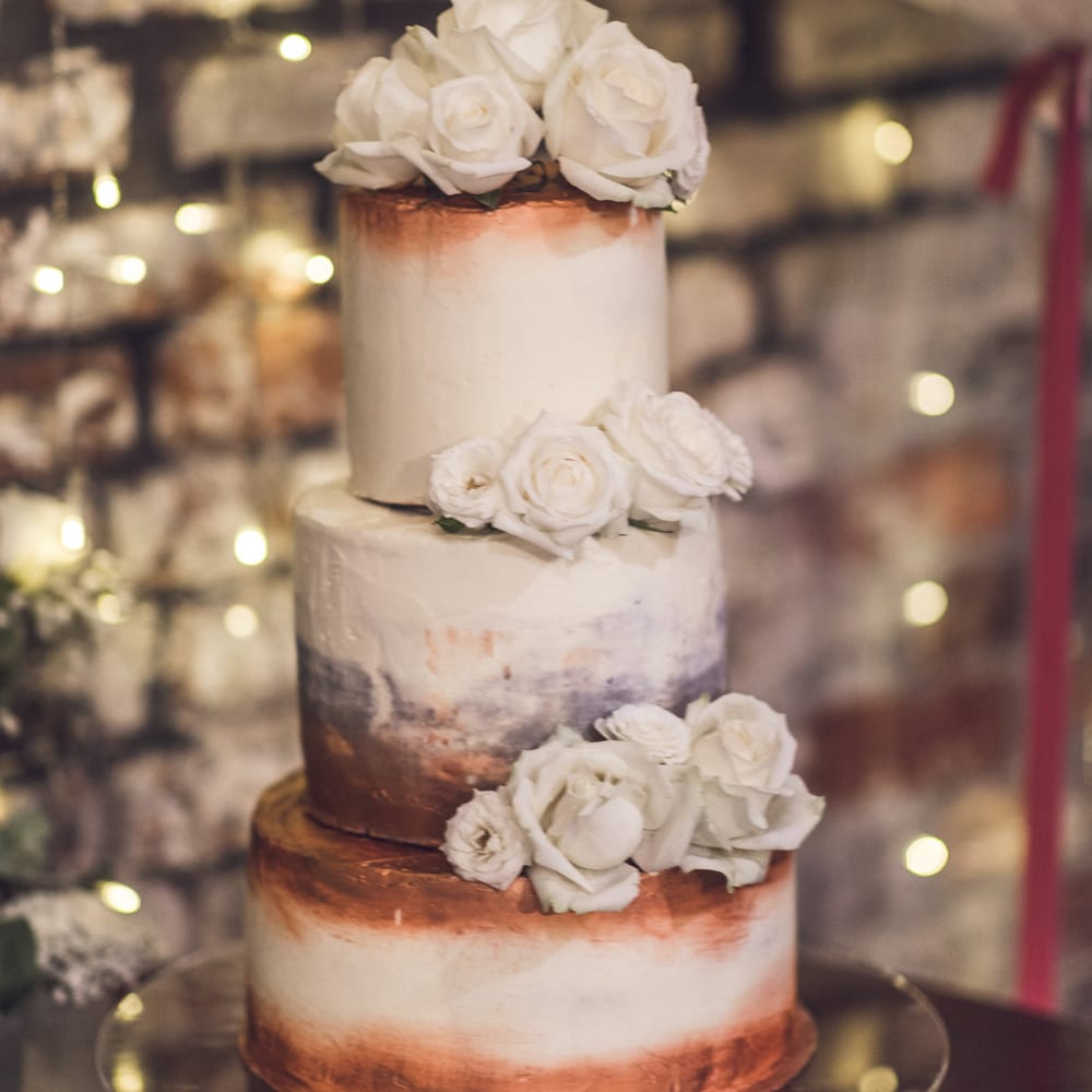 White & Copper Wedding Cake | Contemporary City Wedding at People's History Museum & Hope Mill Theatre, Manchester Planned by Alternative Weddings MCR | Babb Photography