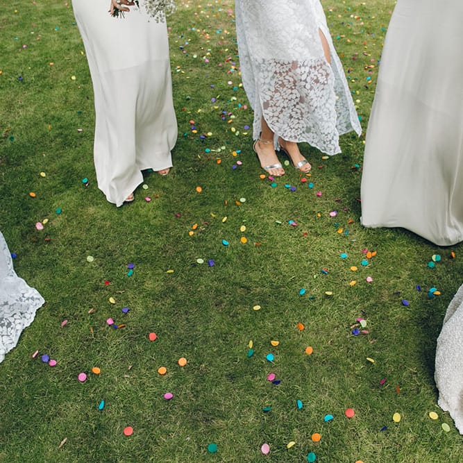 Bride & Bridesmaids in White Dresses by Harriet Holling