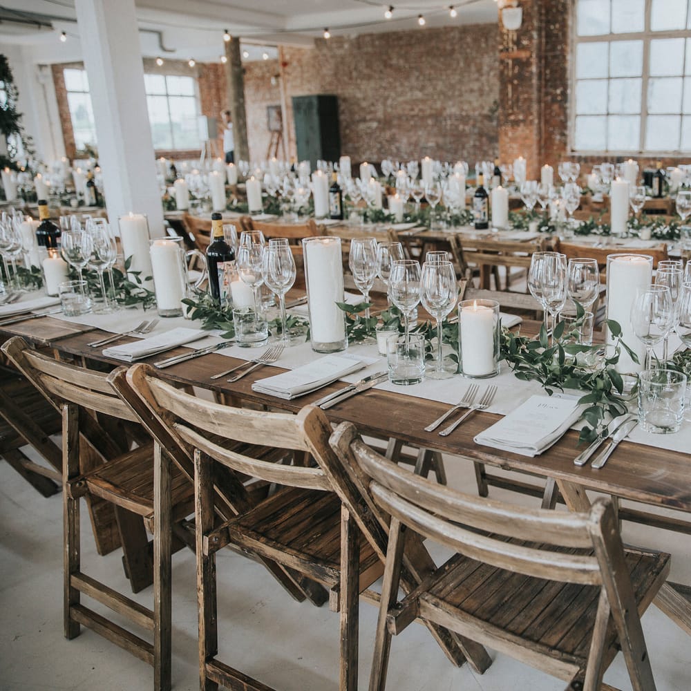 Wooden Trestle Tables For An Industrial Wedding In London
