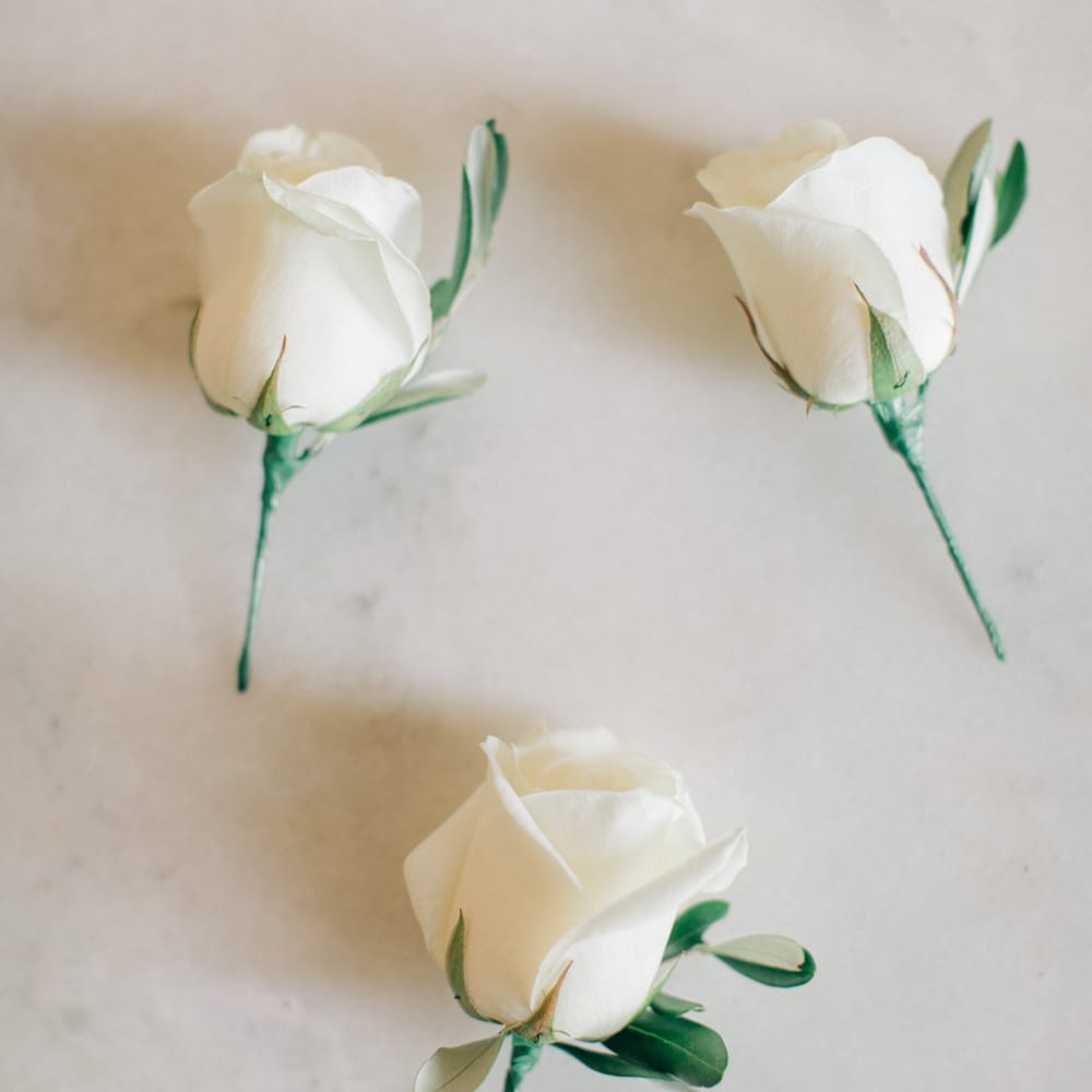 White Rose Buttonholes | Elegant, Pastel Wedding at Hedsor House, Buckinghamshire | M & J Photography | Shoot It Yourself Films