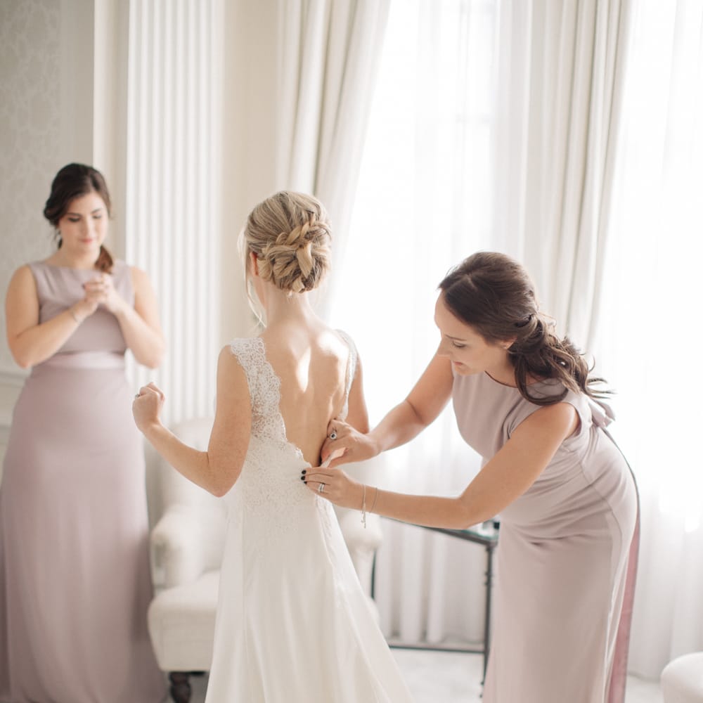 Wedding Morning Bridal Preparations | Bride on Pronovias Gown | Bridesmaids in Lavender ASOS Dresses | Elegant, Pastel Wedding at Hedsor House, Buckinghamshire | M & J Photography | Shoot It Yourself Films