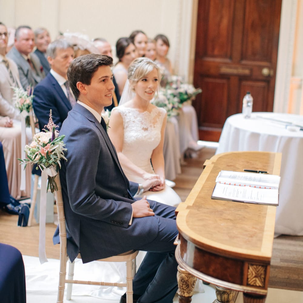 Wedding Ceremony | Bride in Pronovias Gown | Groom in Navy J.Crew Suit | Elegant, Pastel Wedding at Hedsor House, Buckinghamshire | M & J Photography | Shoot It Yourself Films
