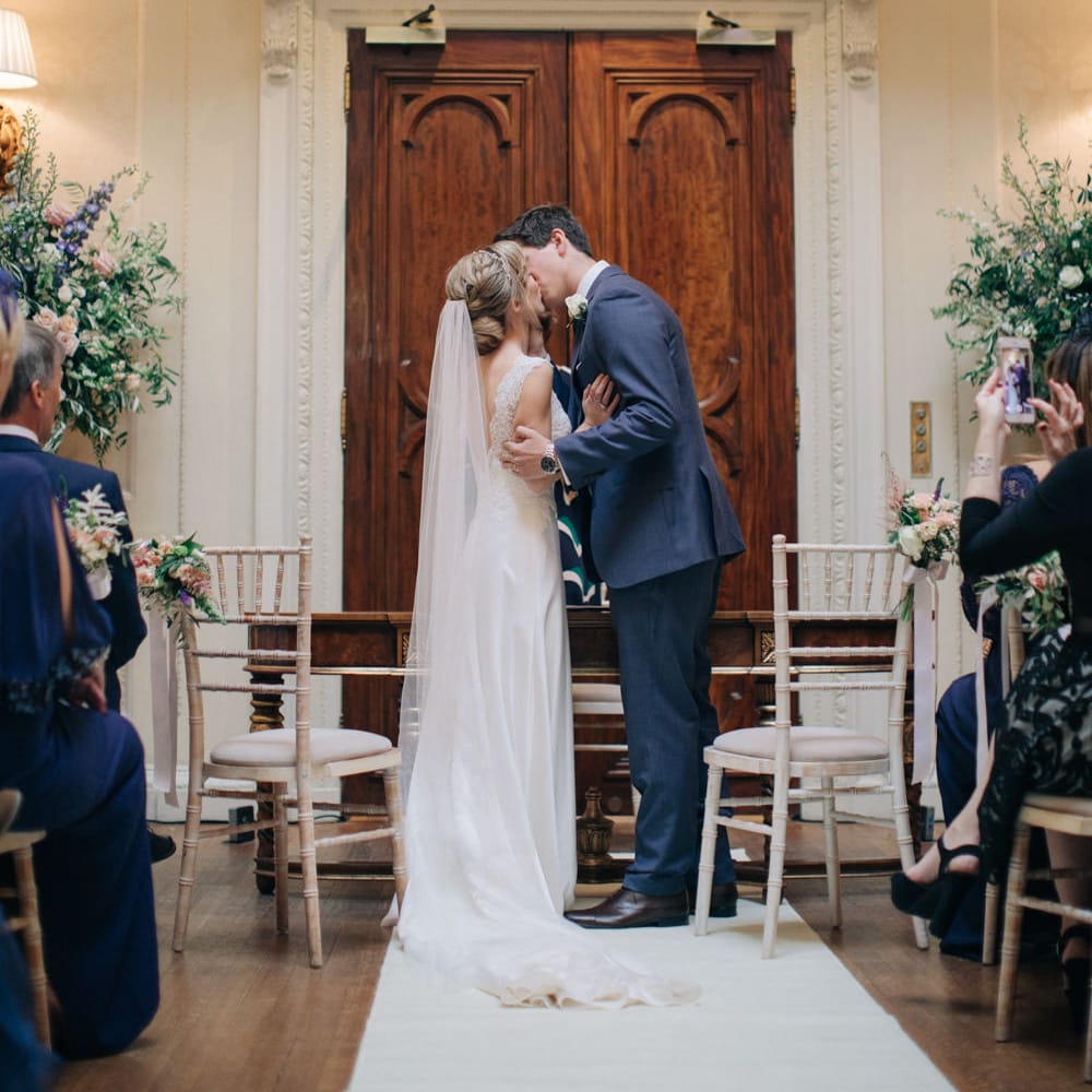 Wedding Ceremony | Bride in Pronovias Gown | Groom in Navy J.Crew Suit | Elegant, Pastel Wedding at Hedsor House, Buckinghamshire | M & J Photography | Shoot It Yourself Films