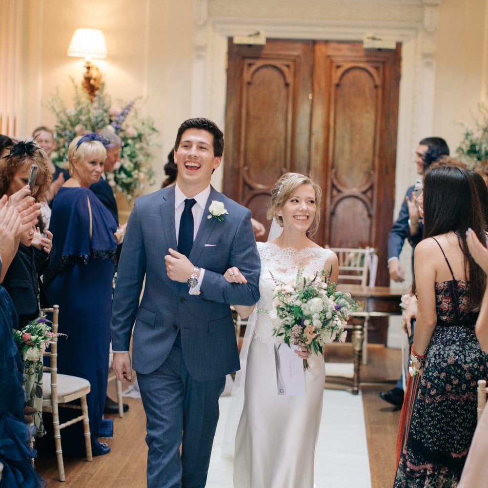Wedding Ceremony | Bride in Pronovias Gown | Groom in Navy J.Crew Suit | Elegant, Pastel Wedding at Hedsor House, Buckinghamshire | M & J Photography | Shoot It Yourself Films