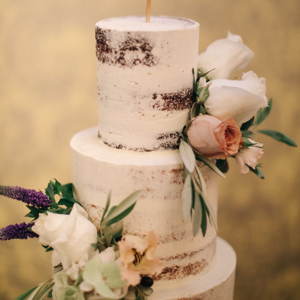 Semi Naked Wedding Cake by Dotty Rose | Elegant, Pastel Wedding at Hedsor House, Buckinghamshire | M & J Photography | Shoot It Yourself Films
