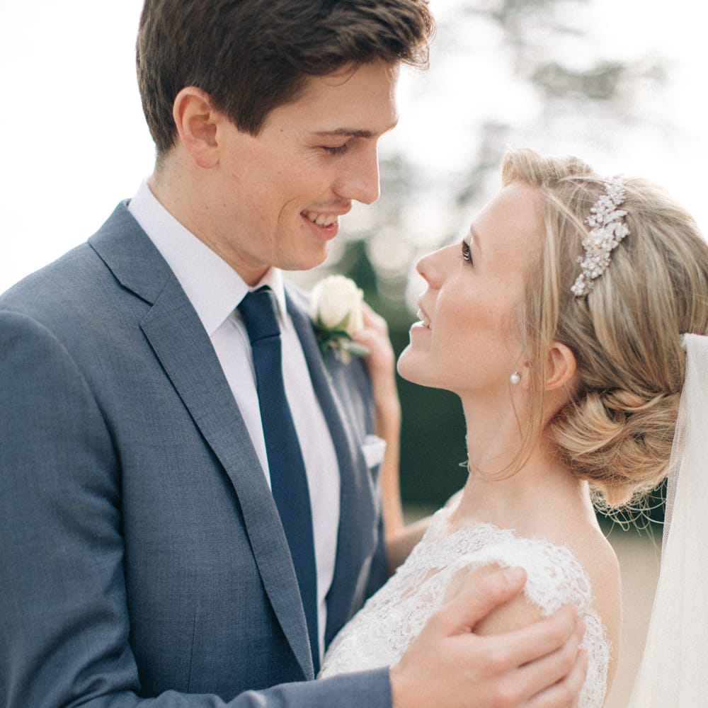 Bride in Pronovias Gown | Groom in Navy J.Crew Suit | Elegant, Pastel Wedding at Hedsor House, Buckinghamshire | M & J Photography | Shoot It Yourself Films