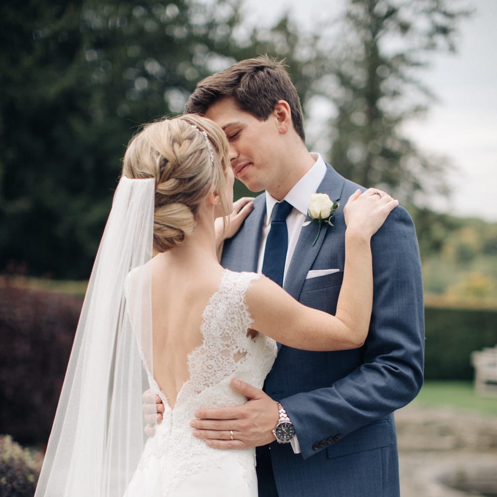Bride in Pronovias Gown | Groom in Navy J.Crew Suit | Elegant, Pastel Wedding at Hedsor House, Buckinghamshire | M & J Photography | Shoot It Yourself Films