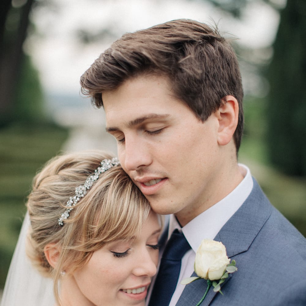 Bride in Pronovias Gown | Groom in Navy J.Crew Suit | Elegant, Pastel Wedding at Hedsor House, Buckinghamshire | M & J Photography | Shoot It Yourself Films