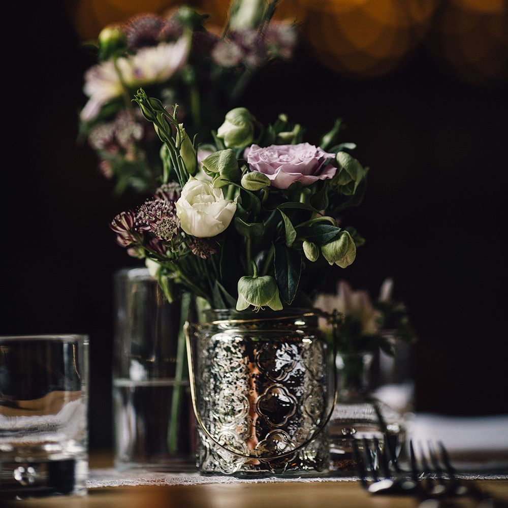 Mercury Glass Votives & Flower Stems Wedding Decor