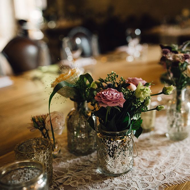 Mercury Glass Votives & Flower Stems Wedding Decor