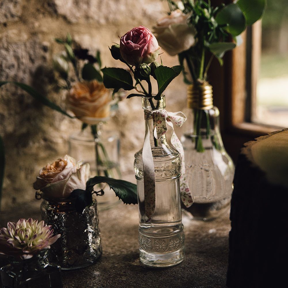 Mercury Glass Votives & Flower Stems Wedding Decor