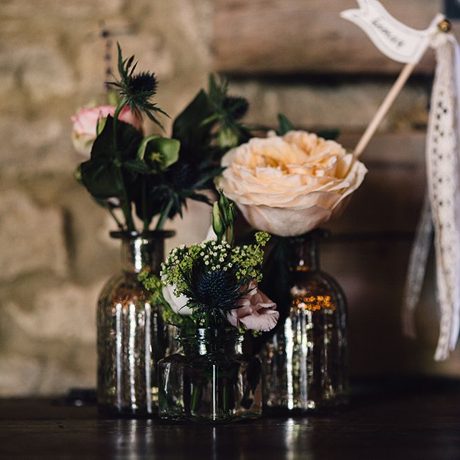 Mercury Glass Votives & Flower Stems Wedding Decor