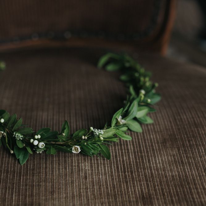 Greenery Flower Crown | Classic Wedding at Yeldersley Hall in Derbyshire | Luis Calow Photography