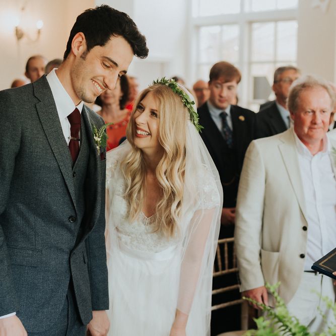 Wedding Ceremony | Bride in Watters by Wtoo Gown | Groom in Navy Reiss Suit | Classic Wedding at Yeldersley Hall in Derbyshire | Luis Calow Photography