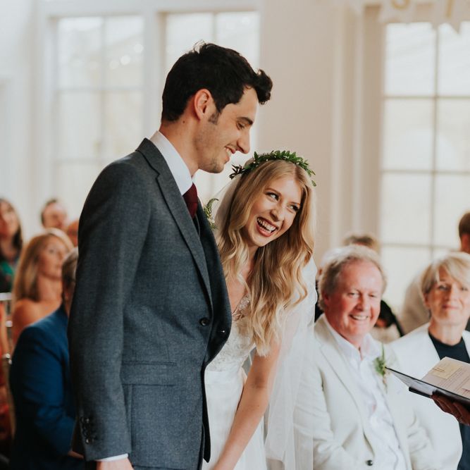 Wedding Ceremony | Bride in Watters by Wtoo Gown | Groom in Navy Reiss Suit | Classic Wedding at Yeldersley Hall in Derbyshire | Luis Calow Photography