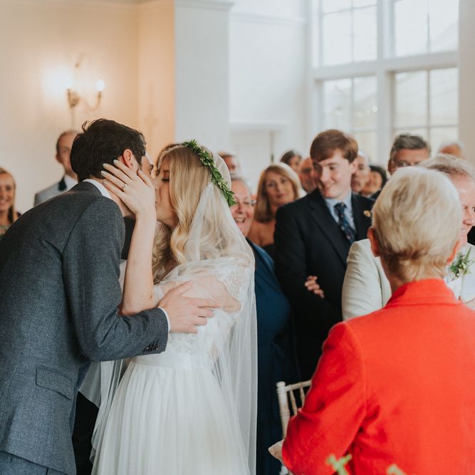 Wedding Ceremony | Bride in Watters by Wtoo Gown | Groom in Navy Reiss Suit | Classic Wedding at Yeldersley Hall in Derbyshire | Luis Calow Photography