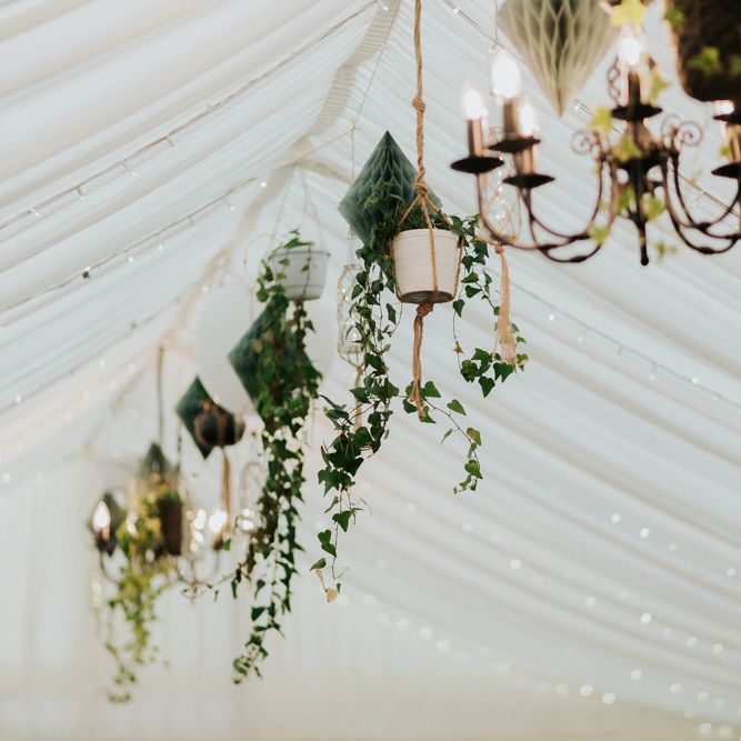 Marquee Wedding Decor | Hanging Plants in Macrame | Classic Wedding at Yeldersley Hall in Derbyshire | Luis Calow Photography