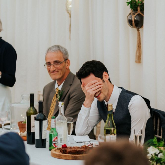Wedding Reception Speeches | Bride in Watters by Wtoo Gown | Groom in Navy Reiss Suit | Classic Wedding at Yeldersley Hall in Derbyshire | Luis Calow Photography