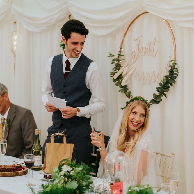 Wedding Reception Speeches | Bride in Watters by Wtoo Gown | Groom in Navy Reiss Suit | Classic Wedding at Yeldersley Hall in Derbyshire | Luis Calow Photography