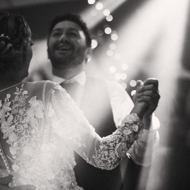 First Dance // Rainy Tipi Wedding At The Coach House at Kinross House Scotland With Bride In Embellished Bespoke Dress And Images From Photos By Zoe