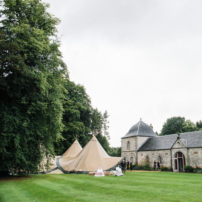 Rainy Tipi Wedding At The Coach House at Kinross House Scotland With Bride In Embellished Bespoke Dress And Images From Photos By Zoe