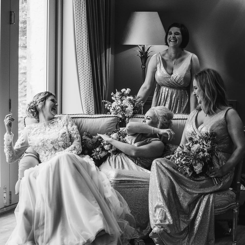 The Wedding Party // Rainy Tipi Wedding At The Coach House at Kinross House Scotland With Bride In Embellished Bespoke Dress And Images From Photos By Zoe