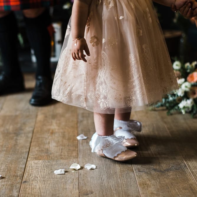 Flower Girls In Peach Dresses // Rainy Tipi Wedding At The Coach House at Kinross House Scotland With Bride In Embellished Bespoke Dress And Images From Photos By Zoe