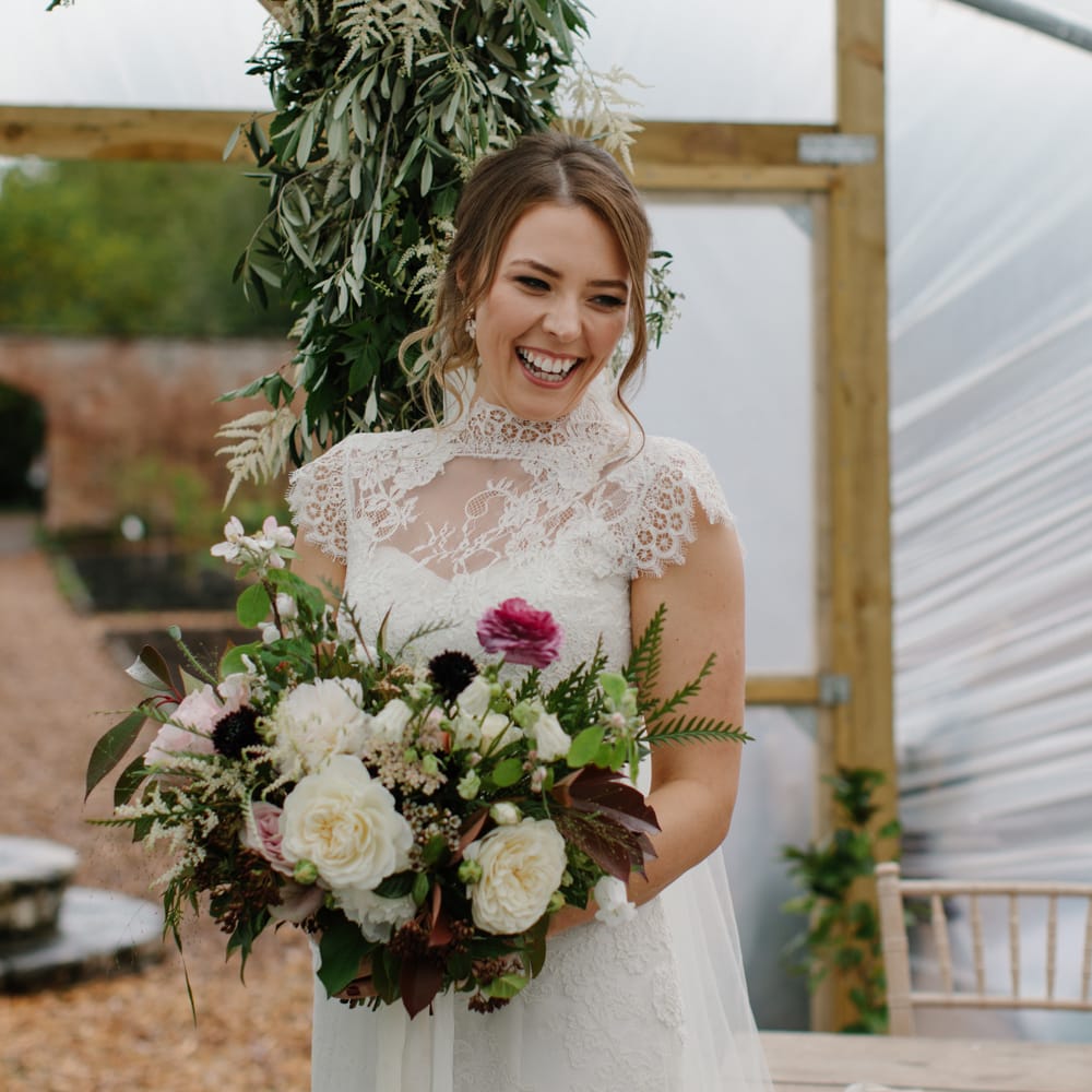 Foliage Filled Wedding At Colstoun East Lothian With Polytunnel Ceremony And Bridesmaids In Dusky Pink & Images From Caro Weiss Photography