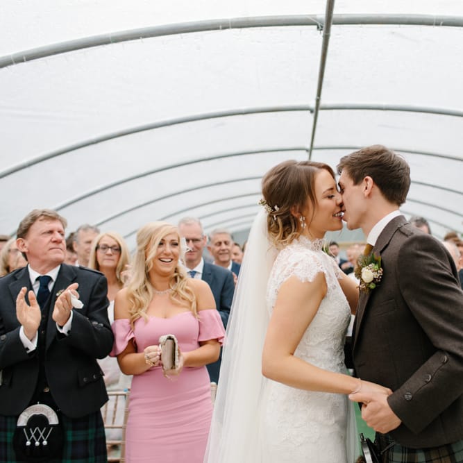 Foliage Filled Wedding At Colstoun East Lothian With Polytunnel Ceremony And Bridesmaids In Dusky Pink & Images From Caro Weiss Photography