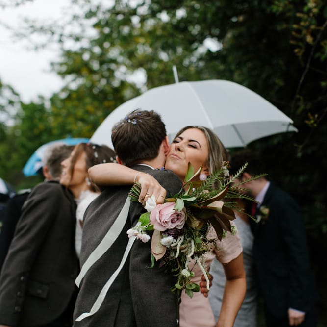 Foliage Filled Wedding At Colstoun East Lothian With Polytunnel Ceremony And Bridesmaids In Dusky Pink & Images From Caro Weiss Photography