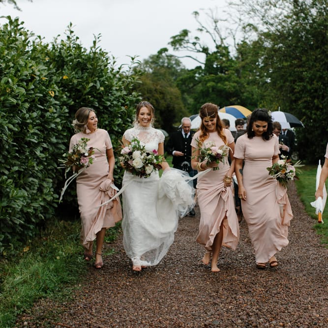 Foliage Filled Wedding At Colstoun East Lothian With Polytunnel Ceremony And Bridesmaids In Dusky Pink & Images From Caro Weiss Photography