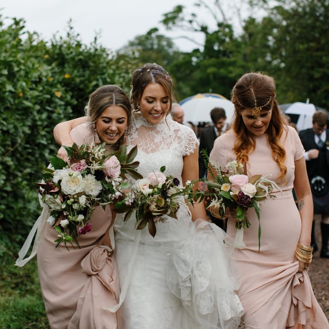 Foliage Filled Wedding At Colstoun East Lothian With Polytunnel Ceremony And Bridesmaids In Dusky Pink & Images From Caro Weiss Photography