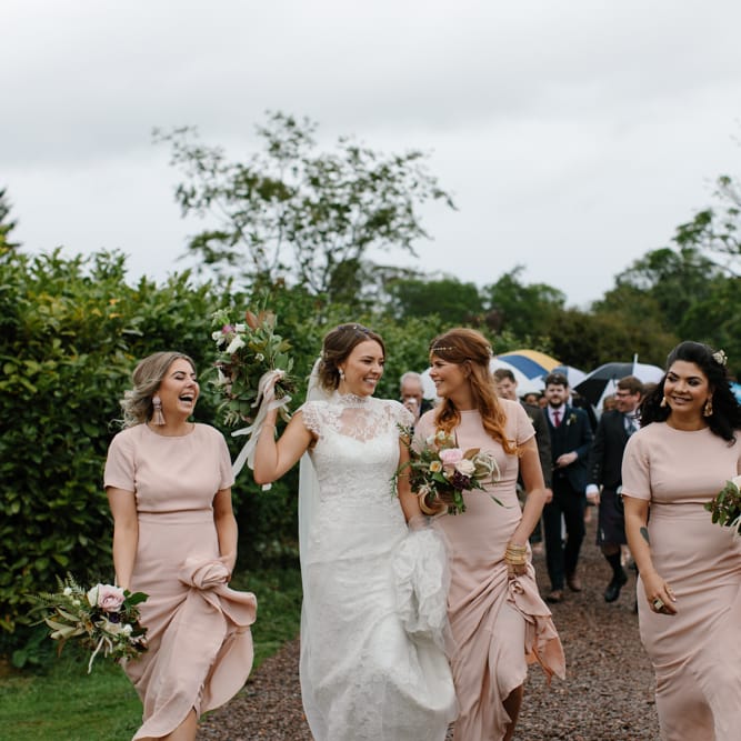 Foliage Filled Wedding At Colstoun East Lothian With Polytunnel Ceremony And Bridesmaids In Dusky Pink & Images From Caro Weiss Photography