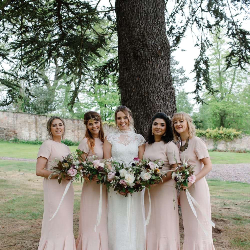 Foliage Filled Wedding At Colstoun East Lothian With Polytunnel Ceremony And Bridesmaids In Dusky Pink & Images From Caro Weiss Photography