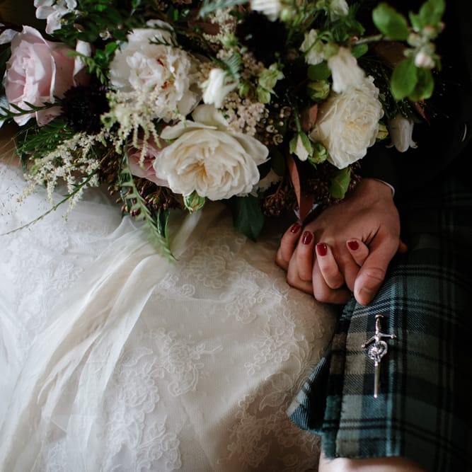 Foliage Filled Wedding At Colstoun East Lothian With Polytunnel Ceremony And Bridesmaids In Dusky Pink & Images From Caro Weiss Photography